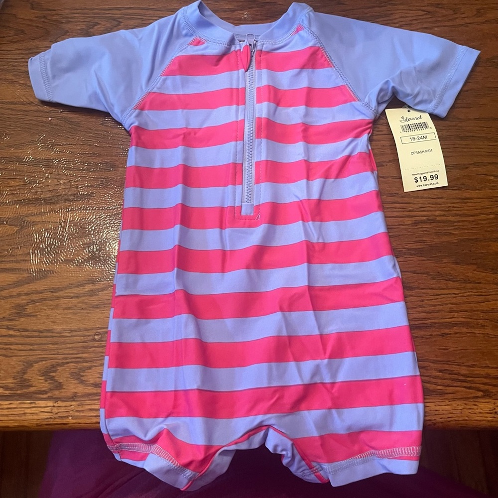 Pink and Purple Striped One Piece Swimwear